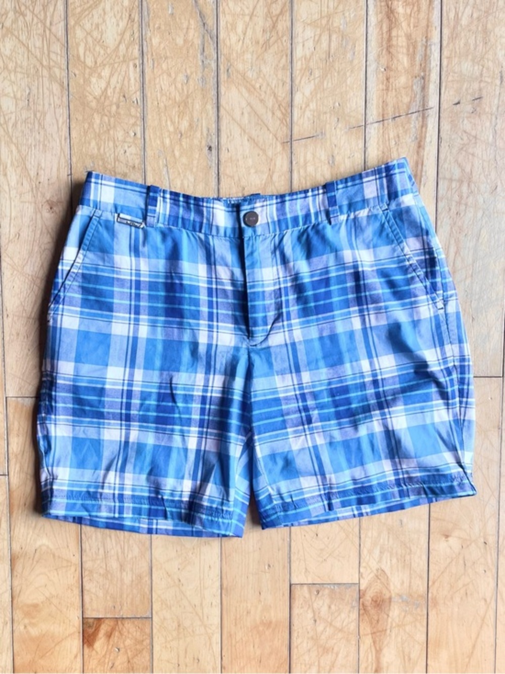 Lauren Active by Ralph Lauren Blue Plaid Stretch Cotton Tailored Shorts Size 2